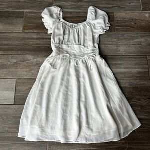 White Mini Dress Short Sleeve Cottagecore Soft Girl Romantic Fairy Dress, Small